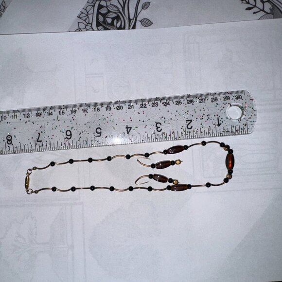 15 1/2" Beaded Gold, Black and Bronze Necklace and Earring Set - Picture 2 of 13